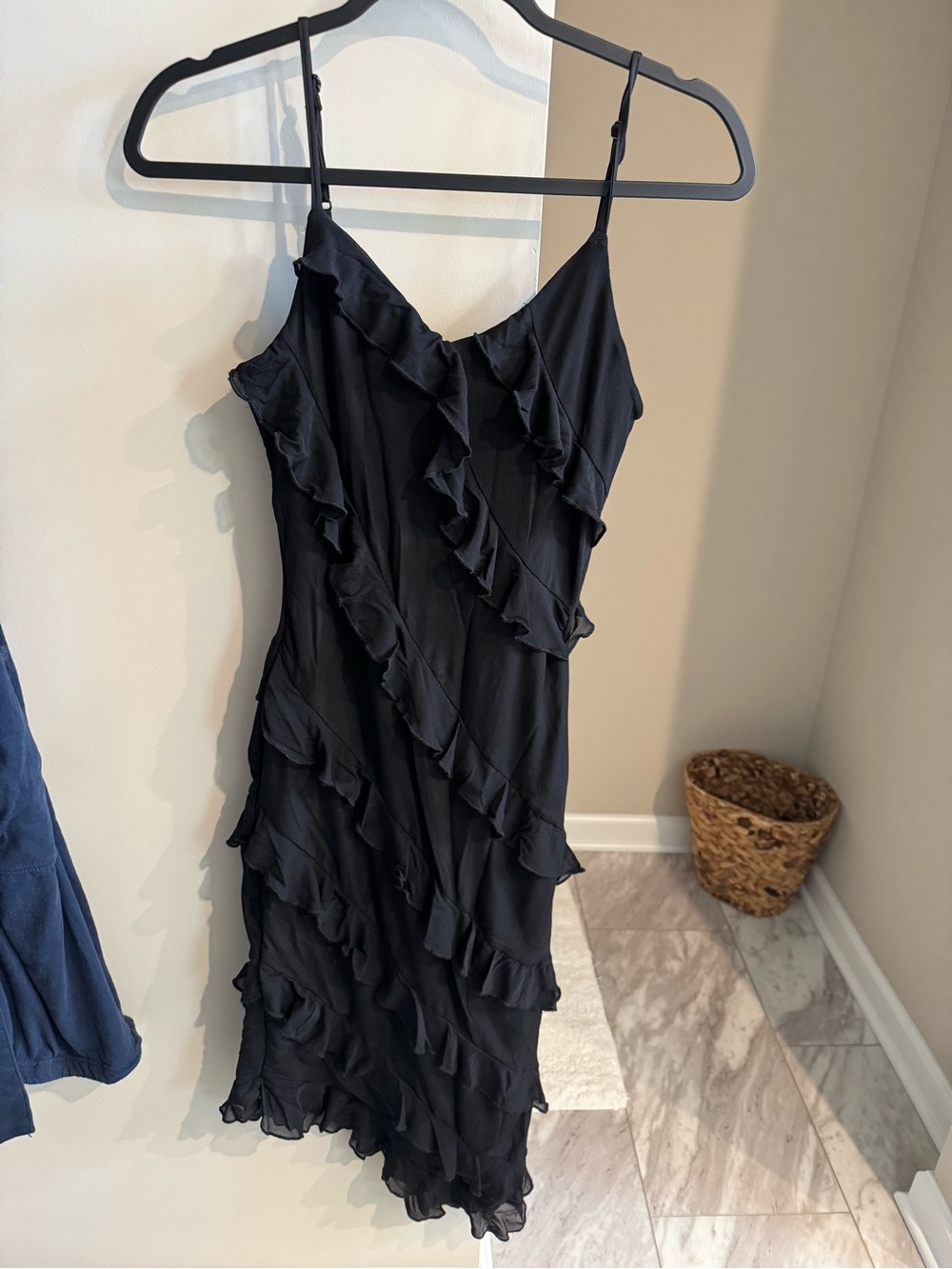 SHEIN Black Asymmetrical Ruffle Slip Dress